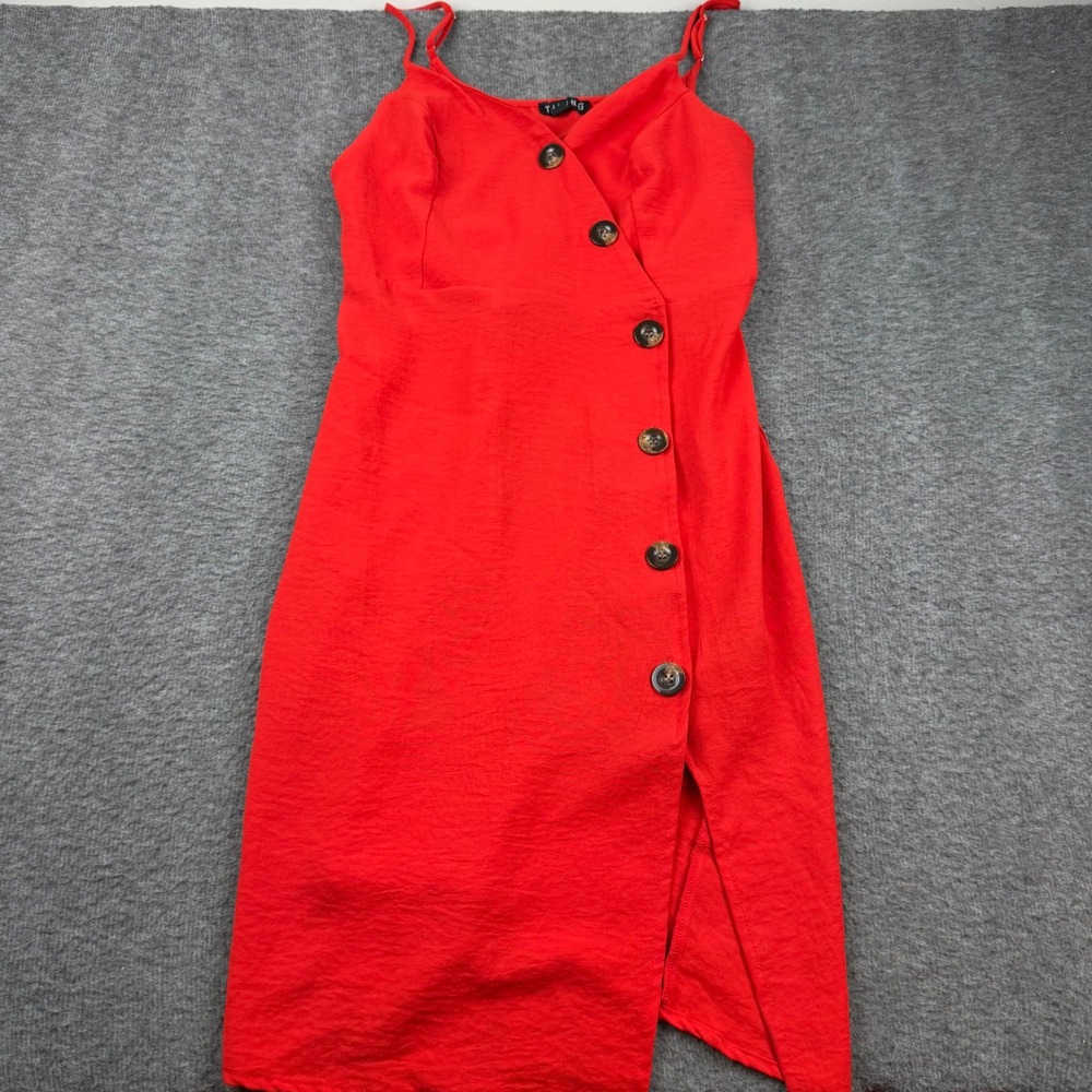 Timing Faux Button Front Midi Dress Womens Small Red Sleeveless MD31243